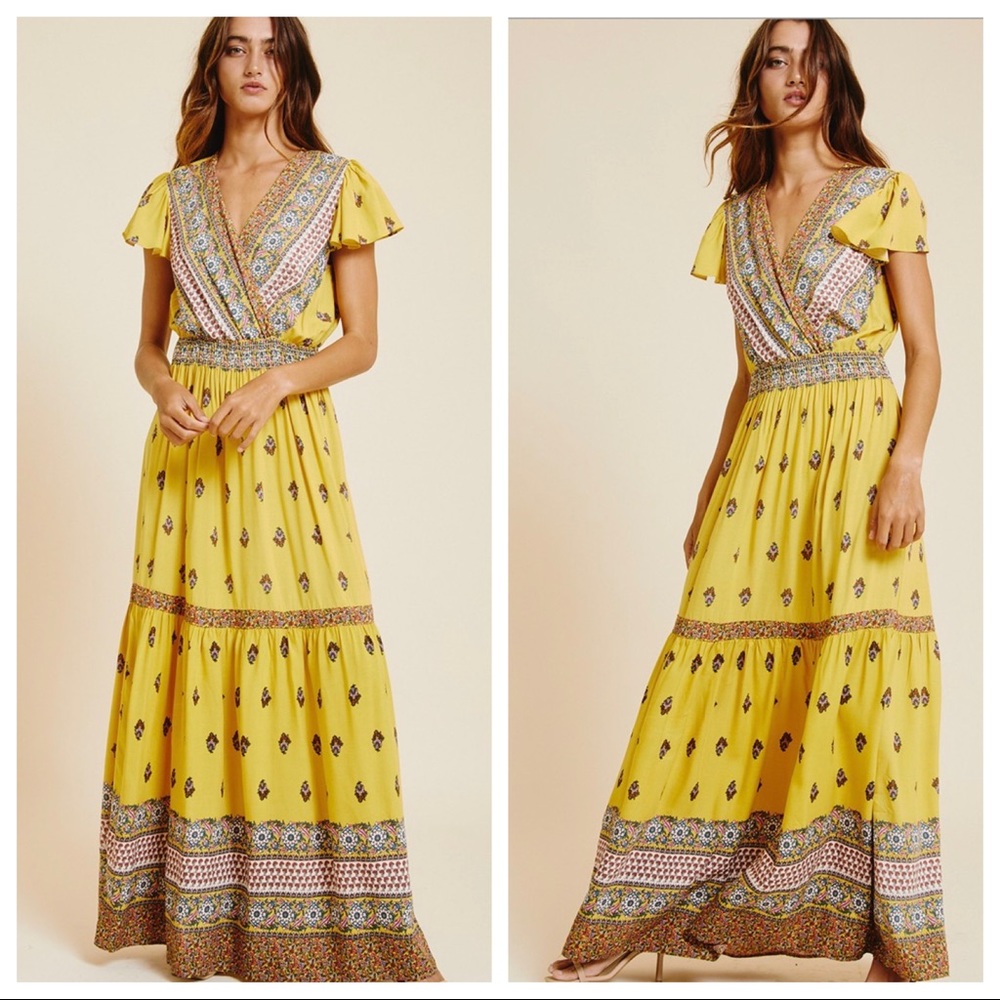 Natalie Short Flowy Sleeves Print Maxi Boho Dress - Picture 3 of 5